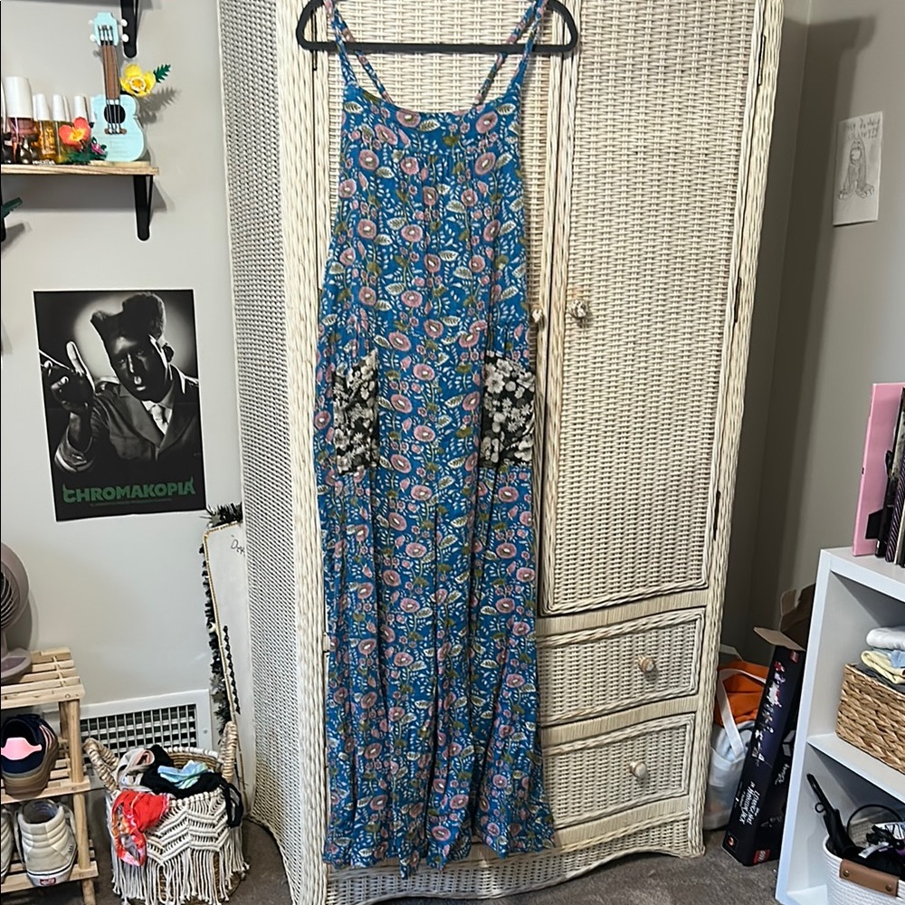 Floral Blue Romper with Pockets